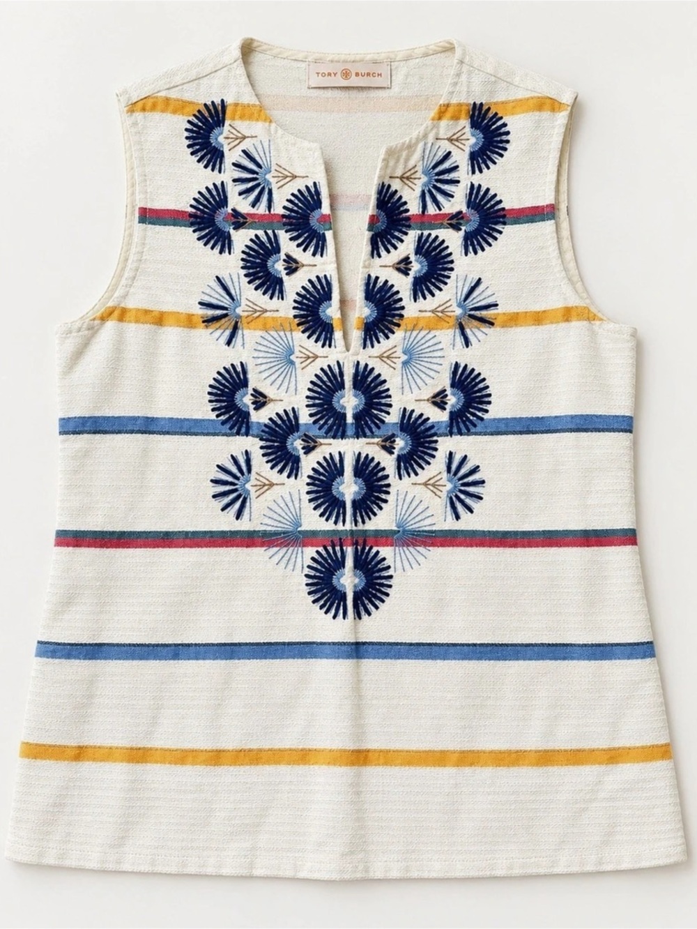 Tory Burch Isla Collins Stripe Sleeveless Tunic White & Blue Size 2